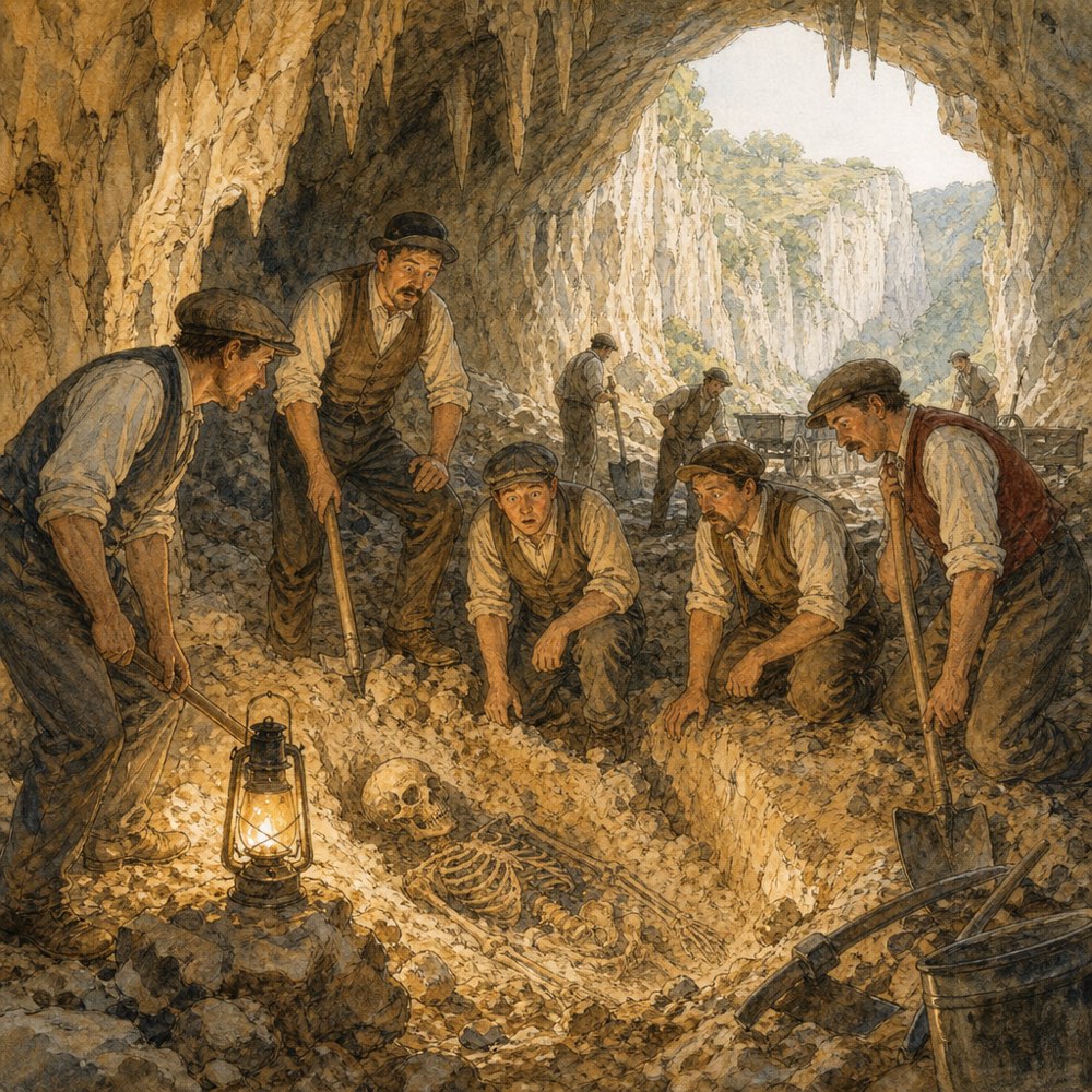 Watercolour of Gough's Cave, Cheddar Gorge